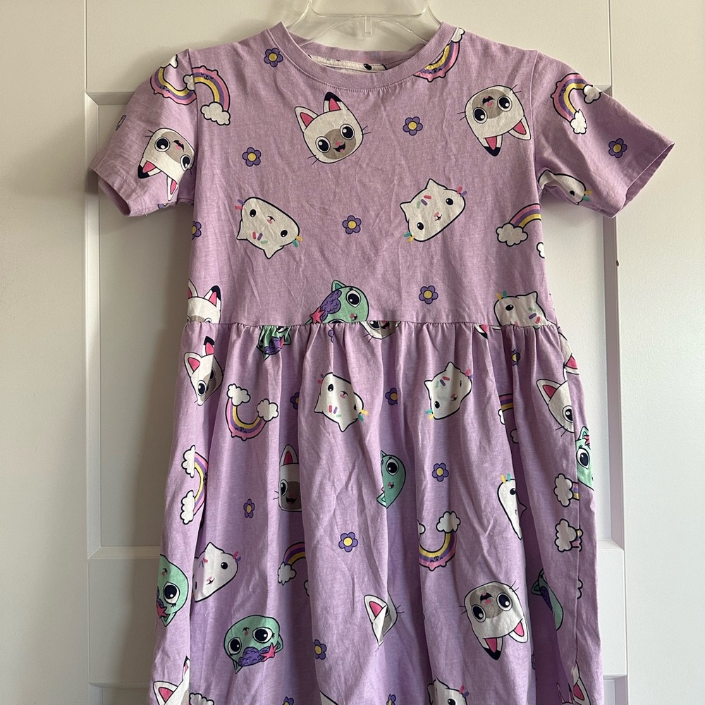 Cute Cat Print Purple Dress